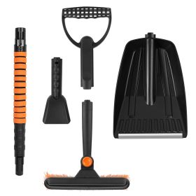 1Pc 5 In 1 Detachable Snow Remover Kits Extendable Ice Scraper Snow Shovel 180Degree Adjustable Snow Brush Head For Car Windshield Roof (Color: Orange)